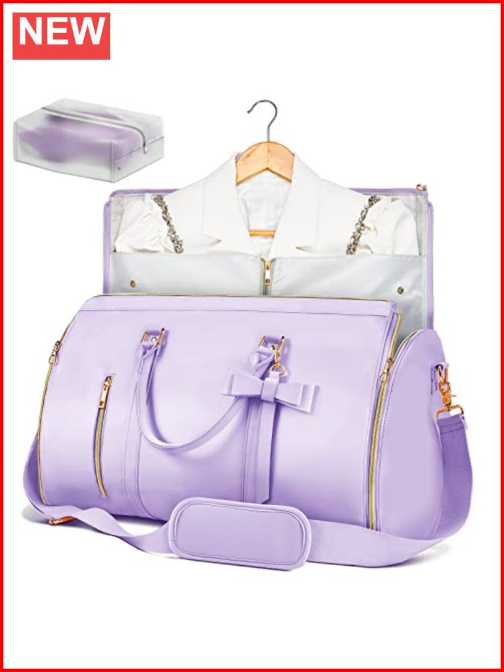 PU Leather Convertible Garment Duffle Bag for Travel, Foldable 2-in-1 Suit Bag